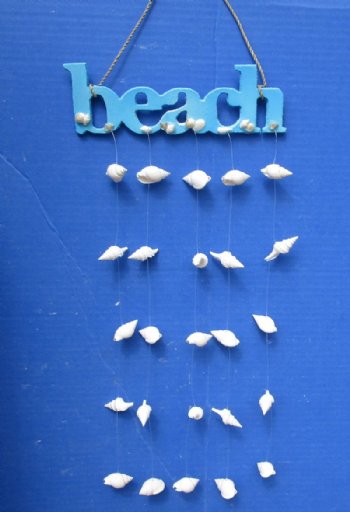 16 inches "Beach" Sign with White Seashells Wind Chimes and Wall Decor -  Packed 5 @ $4.80 each