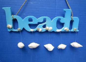 16 inches "Beach" Sign with White Seashells Wind Chimes and Wall Decor -  Packed 5 @ $4.80 each