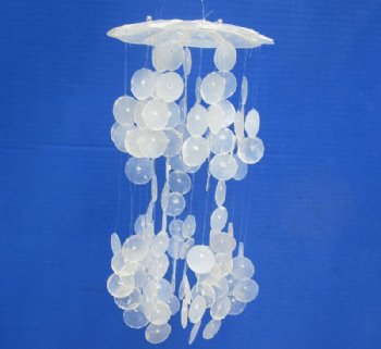 5-1/2 by 10 inches White Capiz Shell Wind Chimes <font color=red> Wholesale</font> - 24 @ $4.20 each