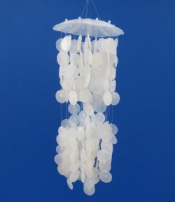 14 inches long Small White Capiz Shell Wind Chimes <font color=red> Wholesale</font> with 25 Rows of 1 inch Capiz - 24 @ $4.20 each