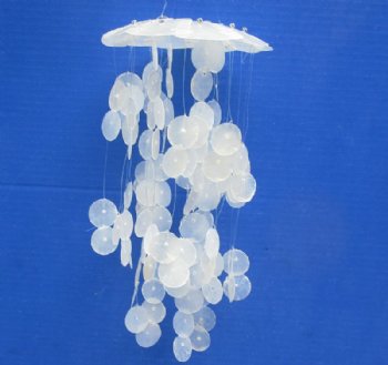 14 inches long Small White Capiz Shell Wind Chimes <font color=red> Wholesale</font> with 23 Rows of 1 inch Capiz - 24 @ $4.20 each