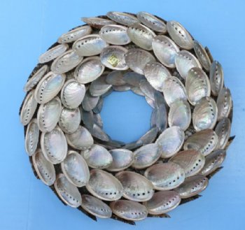 Round Abalone Shell Wreaths <font color=red>Wholesale</font>, 10 inches, covered with small  shiny silver colored real abalone shells - Case of 16 @ $7.00 each