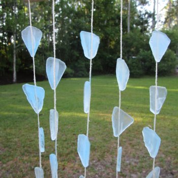 21 inches Pale Blue Sea Glass Wind Chime on Driftwood, Blue Sea Glass Wall Decor - 5 @ $3.95 each